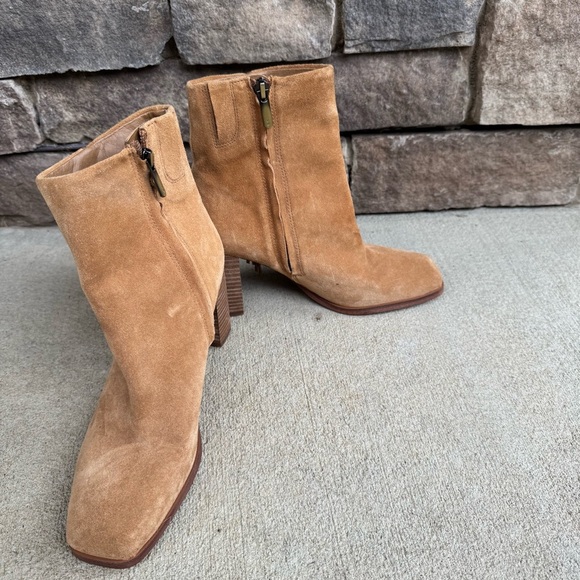 Sam Edelman Ona Fringe Boots Camel Squared Toe Suede - Picture 6 of 11